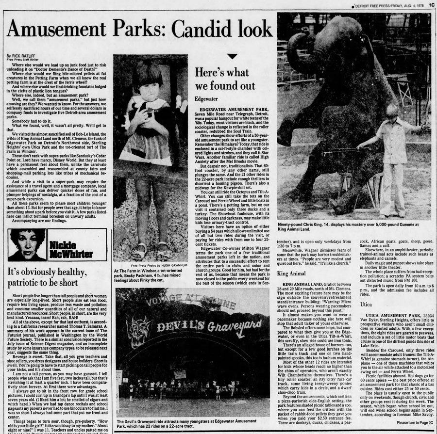Riverland Amusement Park (Utica Amusement Park) - Aug 1978 Article On Mich Amusement Parks